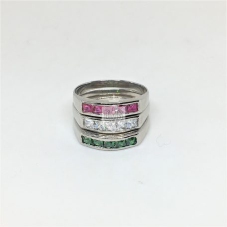 Három darabból álló piros, fehér, zöld carre cirkónia köves ezüst alliance gyűrű